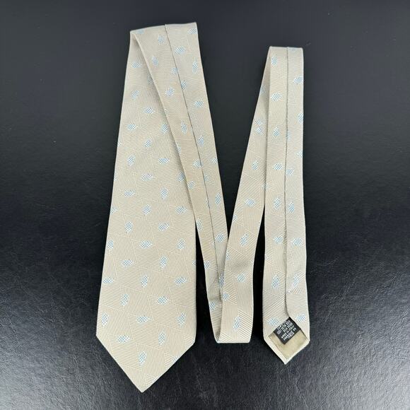 Giorgio Armani Vintage 100% Silk Tan Blue Pattern Classic Tie - Picture 2 of 4